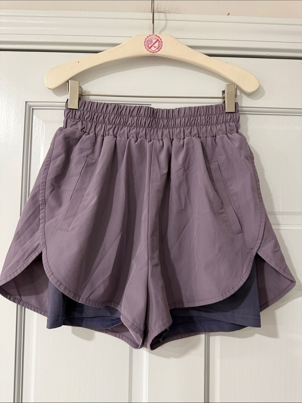 Blooming Jelly Athletic Shorts Womens Lavender Pocket Workout Lined Loose Size M